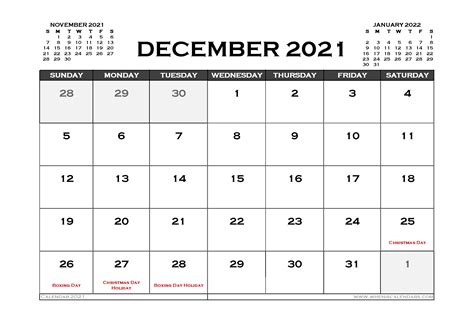 Printable December 2021 Calendar Australia 12 Templates