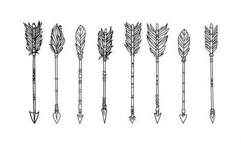 Set Of Traditional Arrows Hand Drawn Realistic Illustration Of Vector