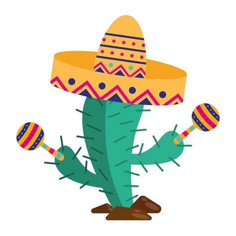 Mexican Cactus With Hat And Maracas Vector Design 1890087 Vector Art At