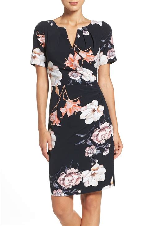 Adrianna Papell Pleated Floral Sheath Dress Nordstrom