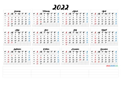 Printable Calendar 2022 One Page With Holidays Single Page 2022 2022