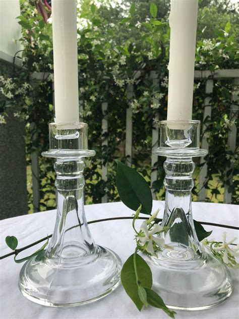 Vintage Clear Glass Candlesticks Etsy