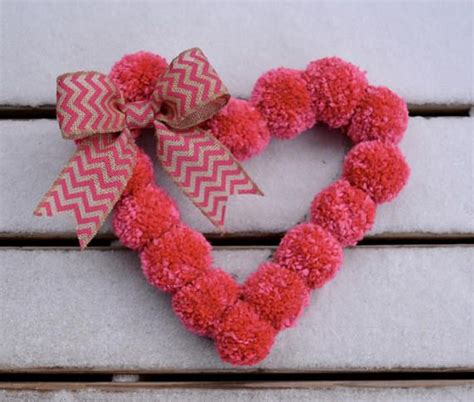 Pink Valentines Day Pom Pom Wreath Pink Heart Pom Pom Wreath Pom Pom