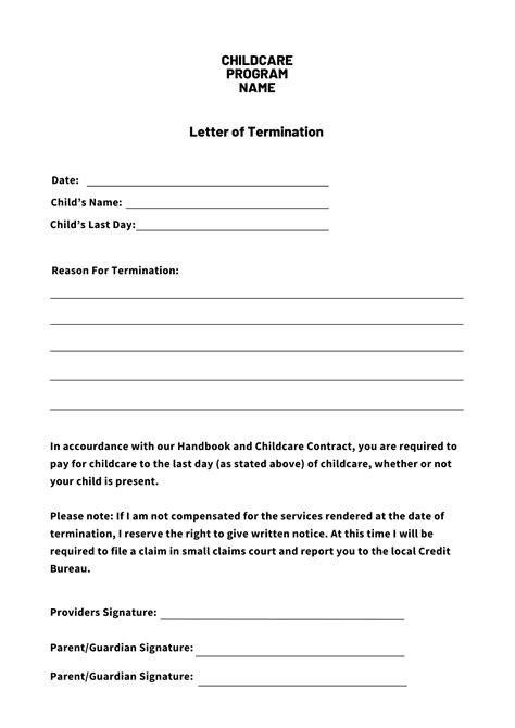 Childcare Termination Letter Template Editable Daycare Notice - Etsy in