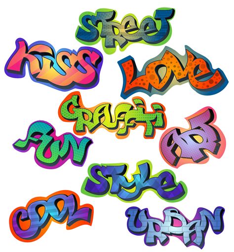 You choose text, style and colors. Graffiti words set - Download Free Vectors, Clipart ...