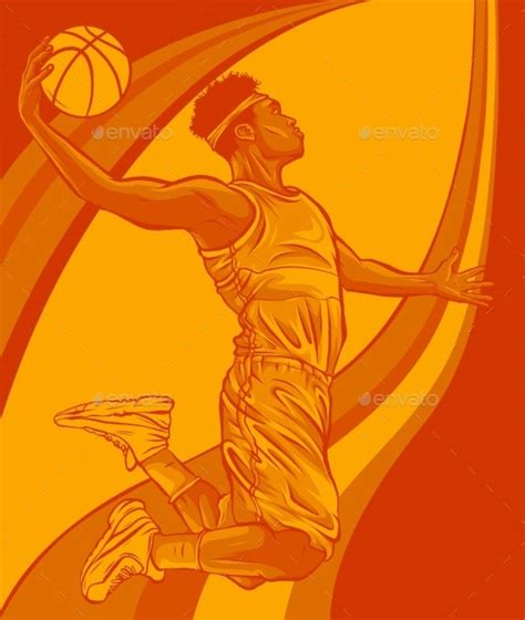 Cartoon Basketball Player Jump With The Ball Vectors Graphicriver