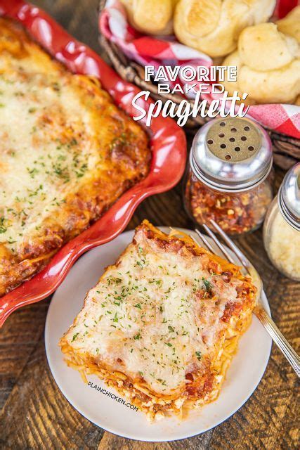 Easy baked spaghetti squash recipe with chicken, parmesan, and fresh lemon. Favorite Baked Spaghetti (Plain Chicken) | Baked spaghetti ...