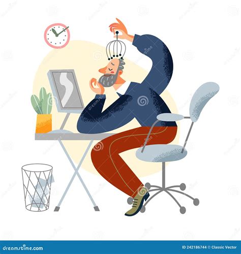 businessman doing zen relaxation with smile break from work sitting in chair at desk stock