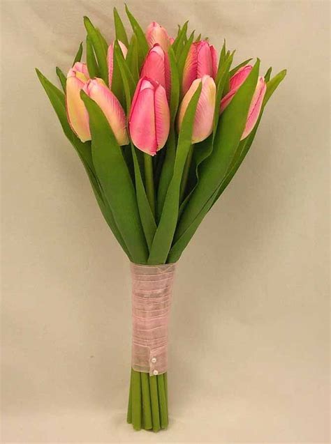 Pink Tulip Bridal Posy Bouquet Artificial Flowers Wedding Rose