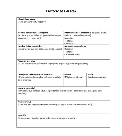 Proyecto De Empresa Ejemplos Formatos Word Excel