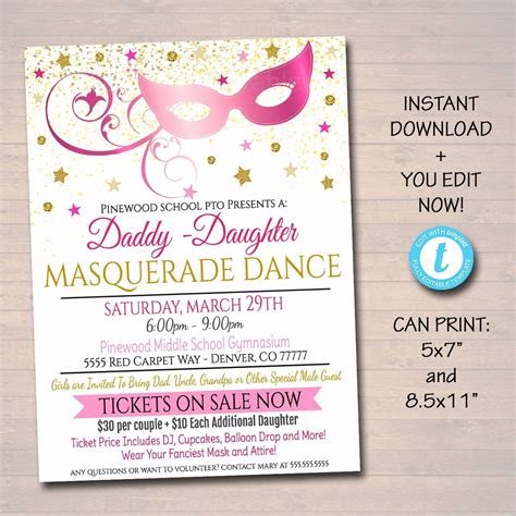 Father Daughter Dance Invitation Template New Editable Any Color