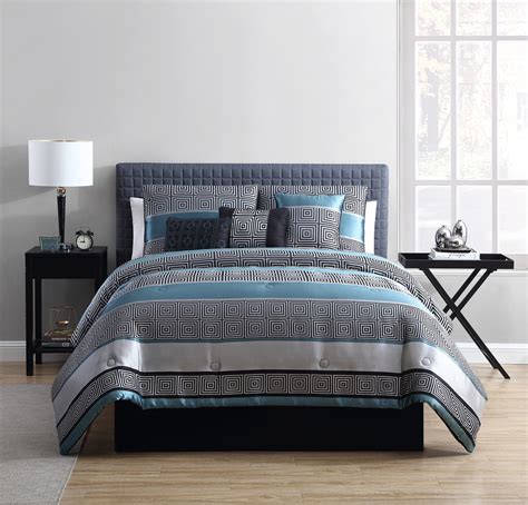 Teal And Grey 7 Piece Comforter Set With Bonus Pillows And