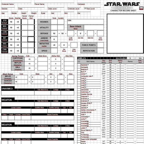 Star Wars Saga Edition Character Sheet Excel Just Dogs23