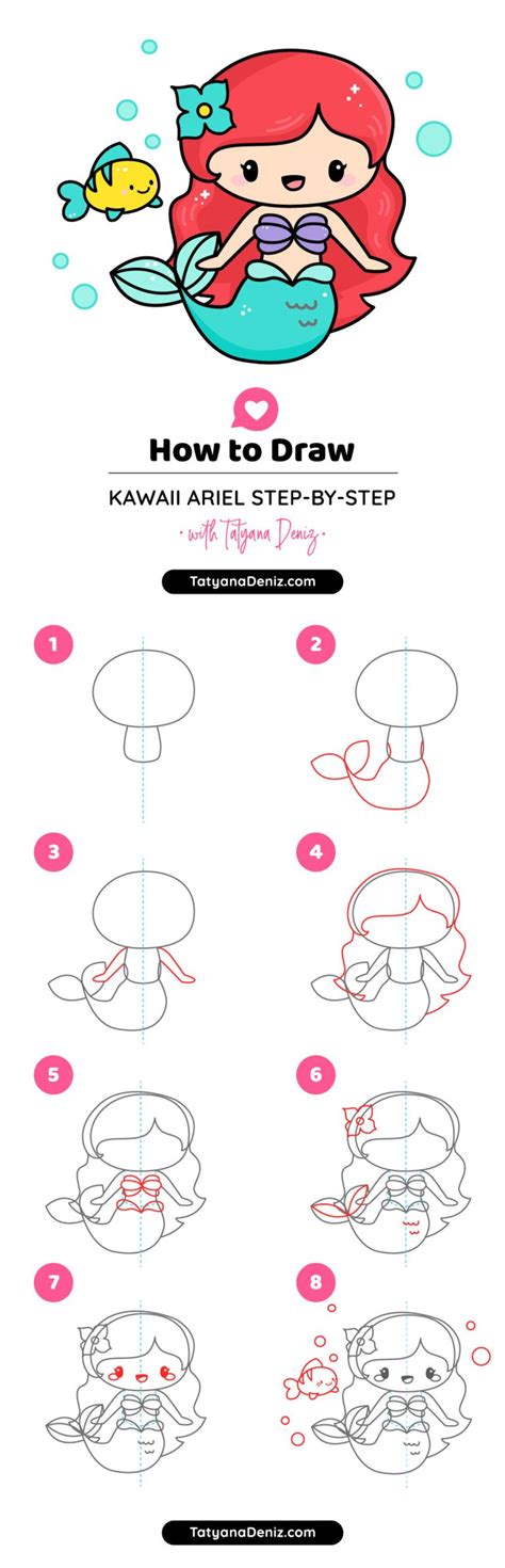 How To Draw Mermaid Ariel Cute And Easy Step By Step Mermaid Drawings