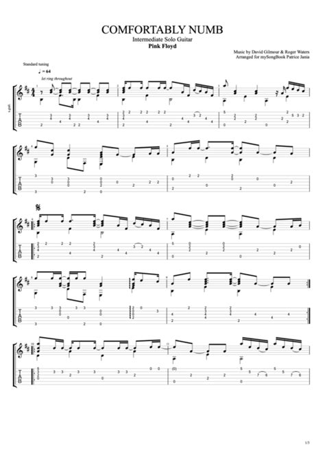 Comfortably Numb By Pink Floyd Easy Solo Guitar Guitar Pro Tab