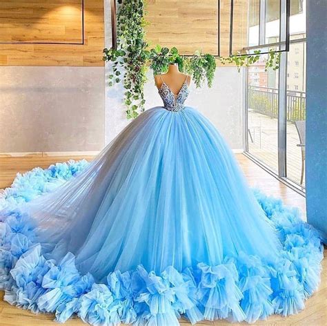 Sky Blue Sweet 16 Quinceanera Dresses Spaghetti Straps Ruched Ball Gown Prom Dress Vestido De 15