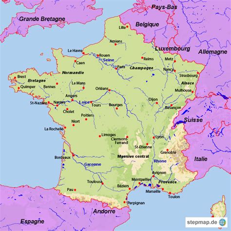 Allgemeine karte von frankreich mit hauptstädte. StepMap - Frankreich - Landkarte für Frankreich