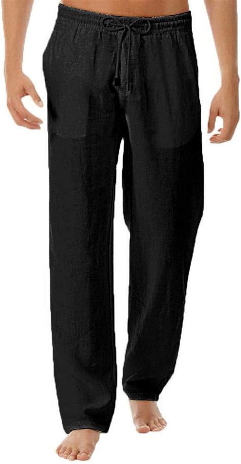 bsbattle men s casual lightweight linen trousers drawstring elastic waist summer beach pants