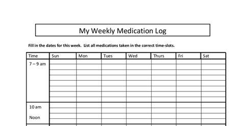Free Printable Weekly Medication Log Printable Templates