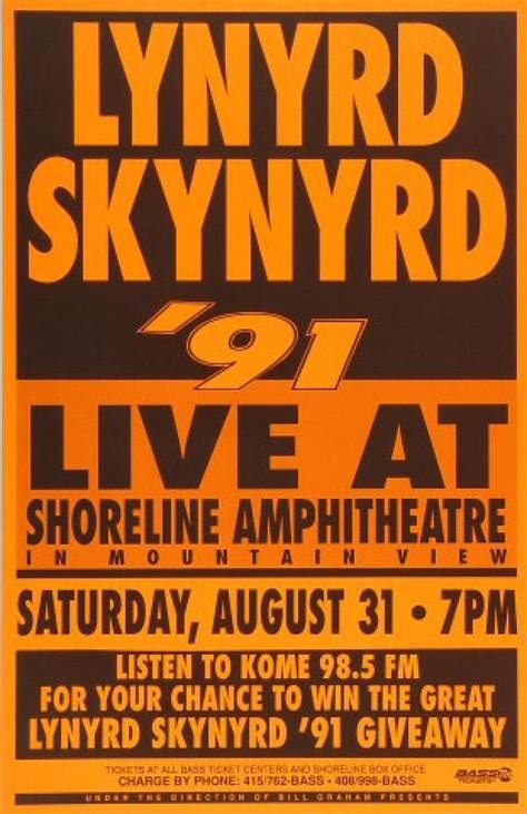 Lynyrd Skynyrd Vintage Concert Poster From Shoreline Amphitheatre Aug 31 1991 At Wolfgangs