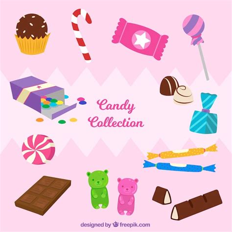 Colección De Dulces Coloridos En Estilo Hecho A Mano Vector Gratis