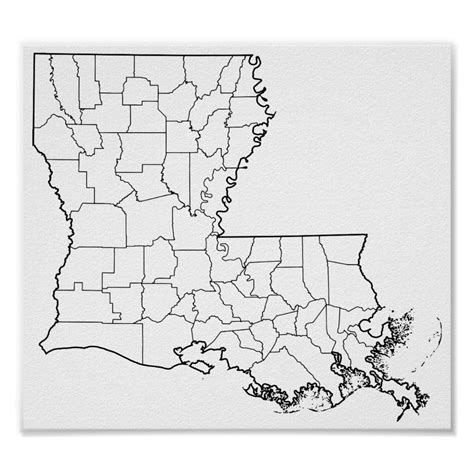 Louisiana Parishes Blank Outline Map Poster Zazzle Louisiana