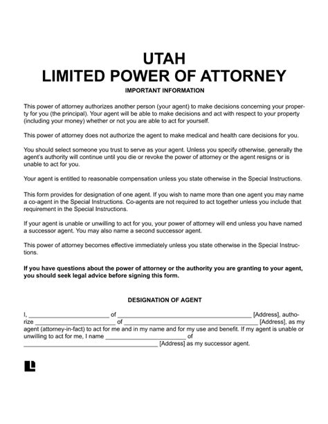 Free Utah Power Of Attorney Forms Pdf And Word Downloads
