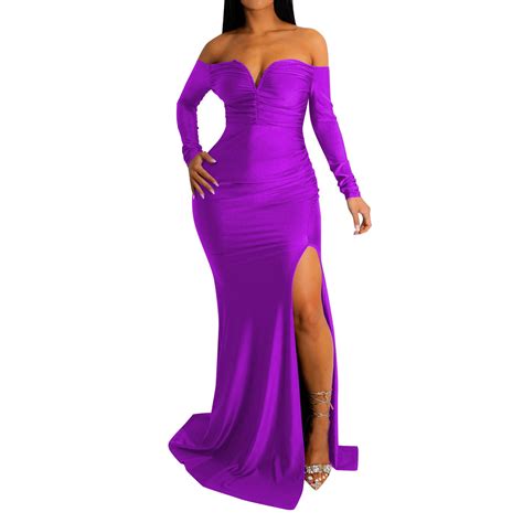 dresses for women v neck high split long formal evening dress maxi party gown sleeve slit dress