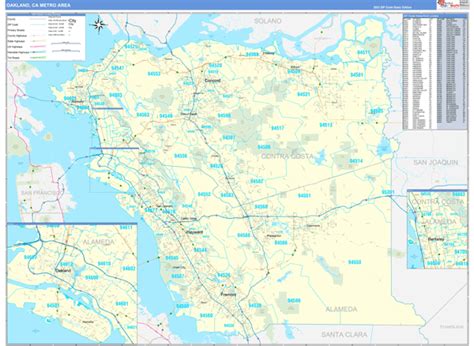 Oakland Ca Metro Area Zip Code Wall Map Basic Style By Marketmaps