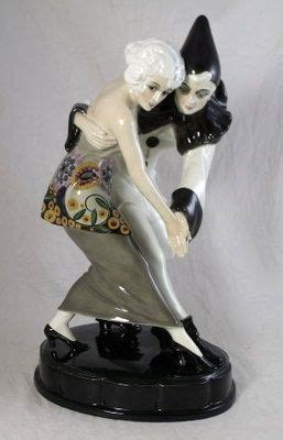 Fabulous 1930s lady with borzoi tugging at her dress. RARE Art Deco Goldsheider Dancers Lady Pierrot Figurine 16" Thomasch | eBay | Art deco sculpture ...