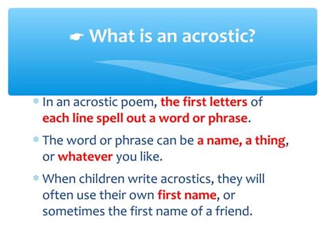 Acrostic Poems Ppt Ppt