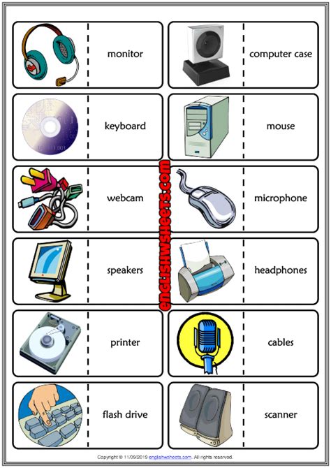 Computer Parts Esl Printable Dominoes Game For Kids