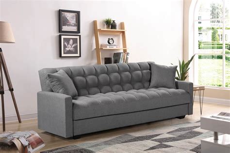 Stylish and contemporary metal frame futon chair bed in alloy finish ideal for teenage guests! Sara 3.in.1 Sofa ( Sofa, Bed & Storage ) - Grey - Husky ...