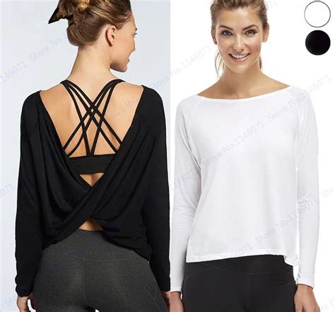 Black Long Sleeve Fitness Yoga Shirts White Reversible Running Gym T Shirt Sexy Deep V Neck