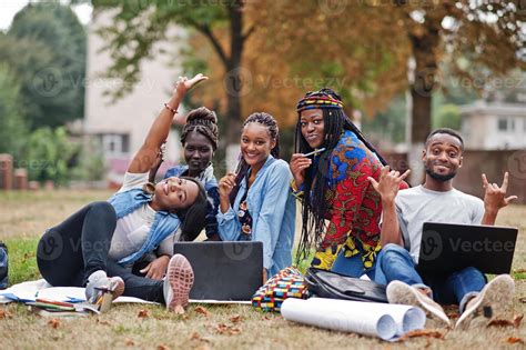 Group Of Five African College Students Spending Time Together On Campus