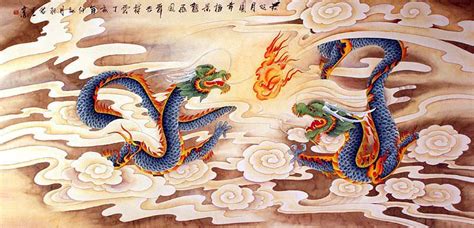 Dragons Play With A Pearl Of Lightning Chinese Painting Tigers
