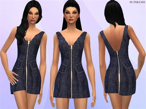 The Sims Resource Designer Denim Dress By Puresim • Sims 4 Downloads