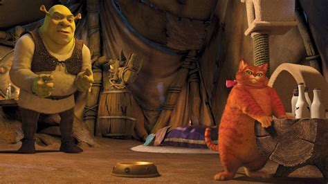 Download Shrek Forever After Confronting Puss In Boots Wallpaper
