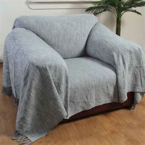 Grey Handwoven Large Throw Bedspread Sofa Bed Blanket Cotton Filled