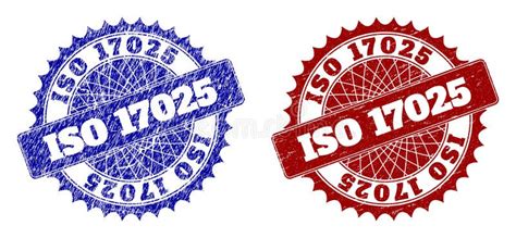 Iso 17025 Blue And Red Rounded Seals With Grunge Textures Stock Vector