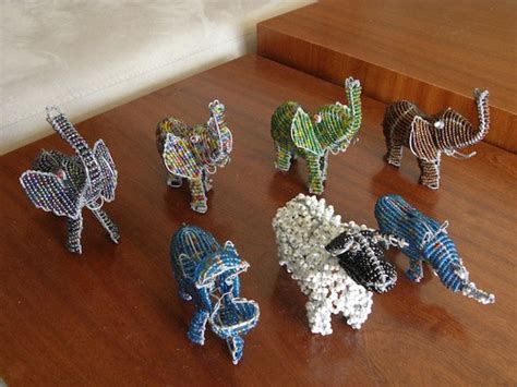 African Beaded Wire Animal Sculpture Elephant Small Etsy