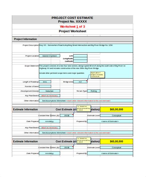 Project Estimation Excel Template