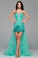 Turquoise Sequins Crystals Short Front Long Back Evening Dress High Low ...