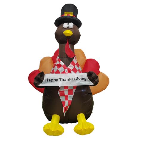 4 ft red and brown thanksgiving turkey inflatable with a long sign happy thanksgiving indoor