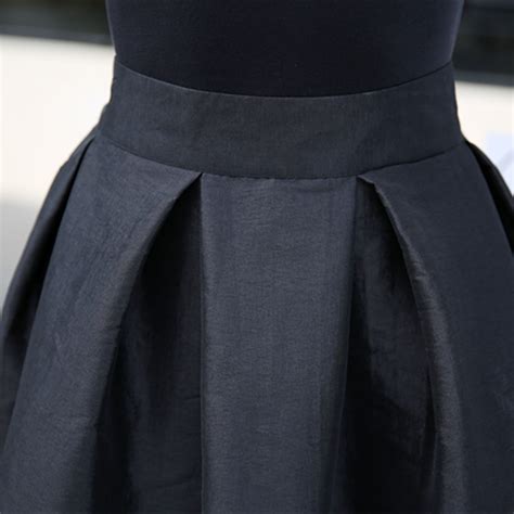 Black High Waisted Ruffle Long Maxi Skirt Taffeta Pleated Party Skirt