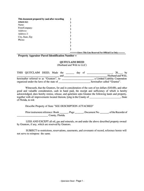 Florida Quitclaim Deed Form Fill Online Printable Fillable Blank