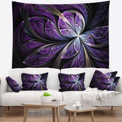 Designart Glittering Purple Fractal Flower Floral Wall Tapestry Bed