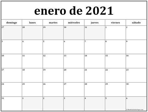 Enero De 2021 Calendario Gratis Calendario Enero Avnitasoni