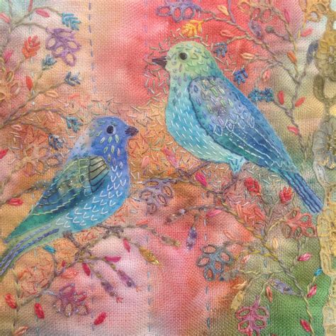 Bird Embroidery Using My Dyed Fabrics Threads And Vintage Lace