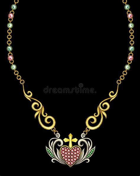 Jewelry Design Art Vintage Mix Heart Necklace Stock Illustration
